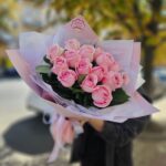 Букет из 15 розовых роз в фоамиране